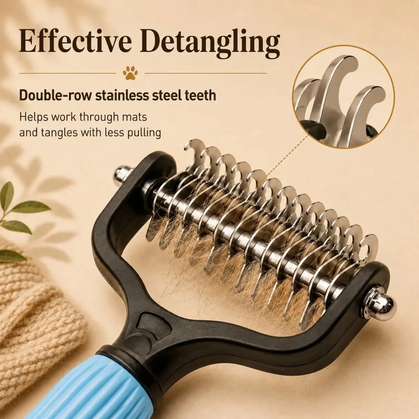 Pet Detangling Comb for Dogs and Cats - Stainless Steel Grooming Tool for Loose Hair Removal, Light Mats, Tangles, Shedding, and Daily Coat Care