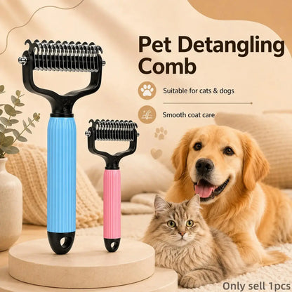 Pet Detangling Comb for Dogs and Cats - Stainless Steel Grooming Tool for Loose Hair Removal, Light Mats, Tangles, Shedding, and Daily Coat Care