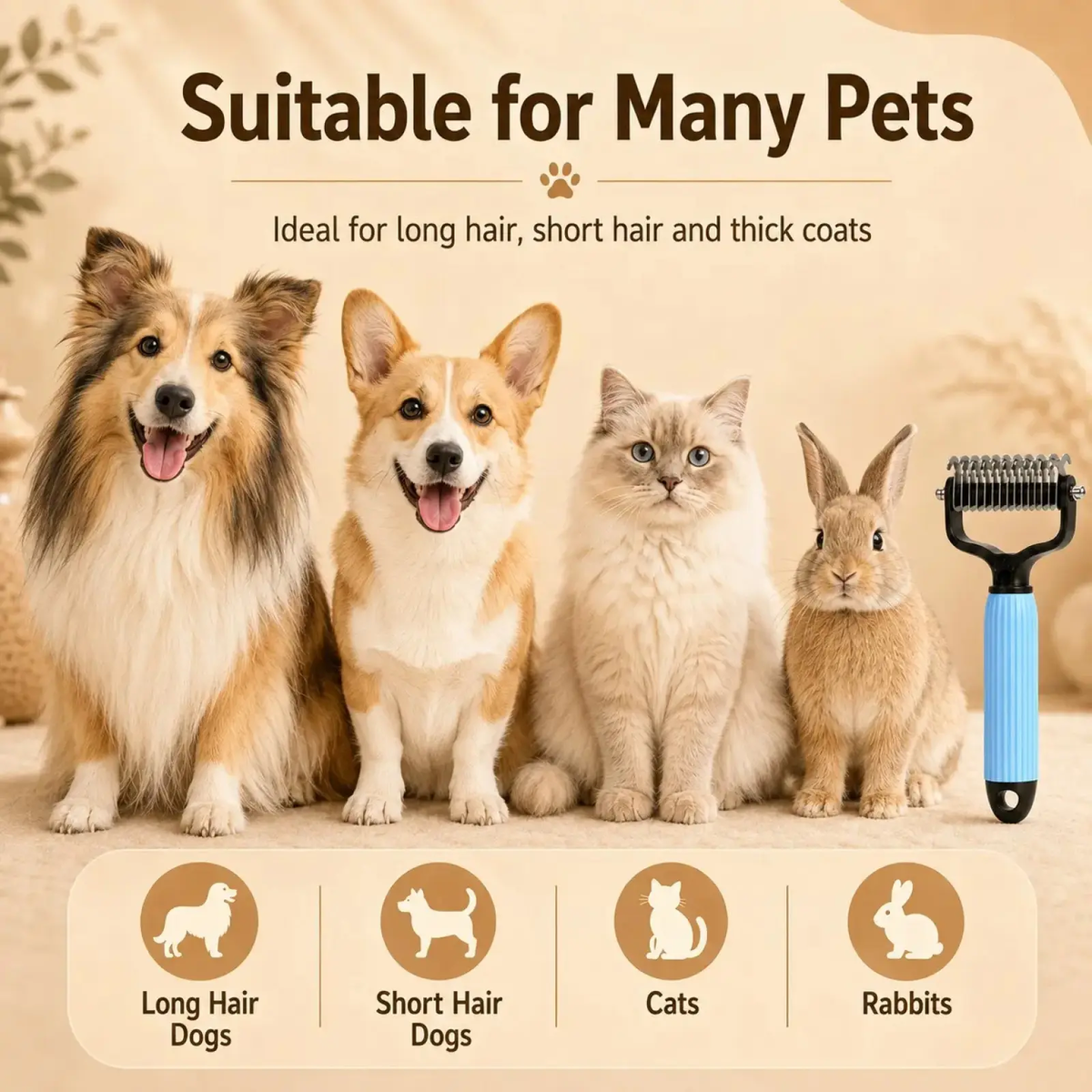 Pet Detangling Comb for Dogs and Cats - Stainless Steel Grooming Tool for Loose Hair Removal, Light Mats, Tangles, Shedding, and Daily Coat Care