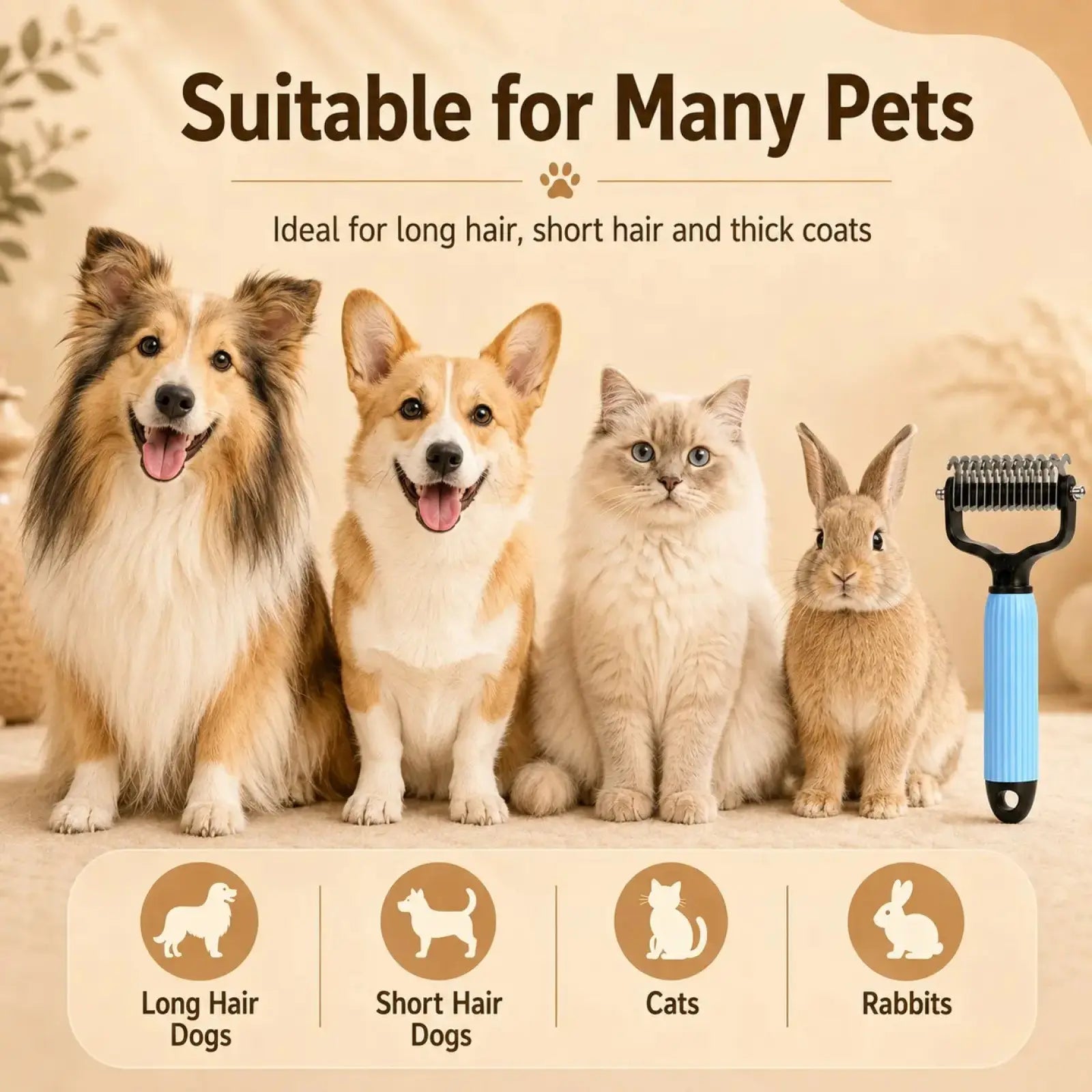 Pet Detangling Comb for Dogs and Cats - Stainless Steel Grooming Tool for Loose Hair Removal, Light Mats, Tangles, Shedding, and Daily Coat Care