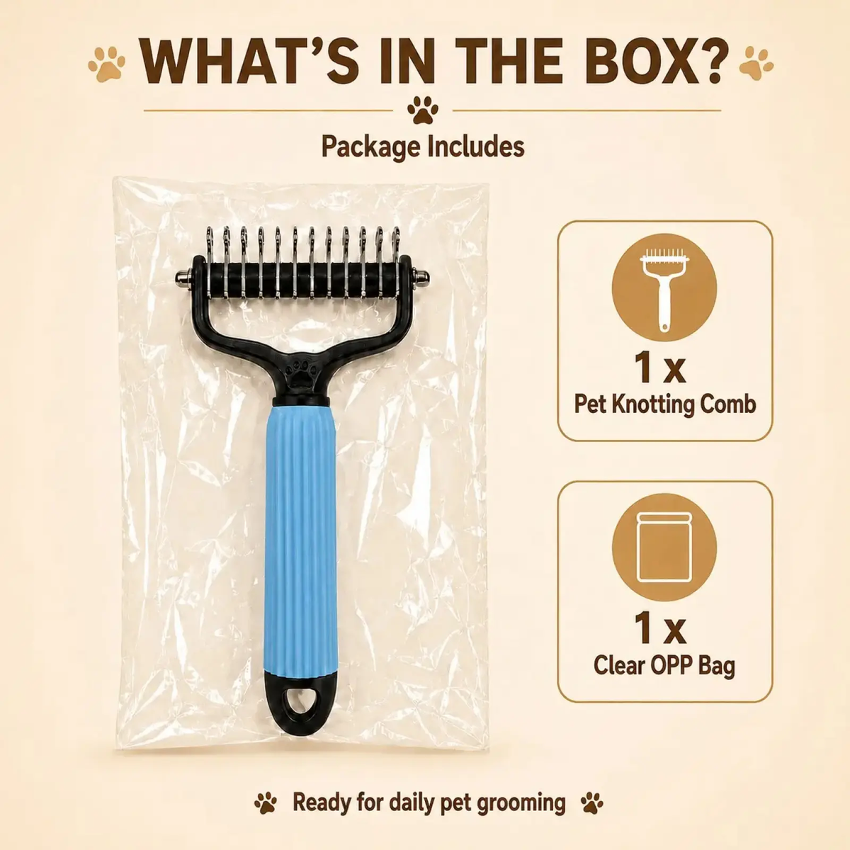 Pet Detangling Comb for Dogs and Cats - Stainless Steel Grooming Tool for Loose Hair Removal, Light Mats, Tangles, Shedding, and Daily Coat Care