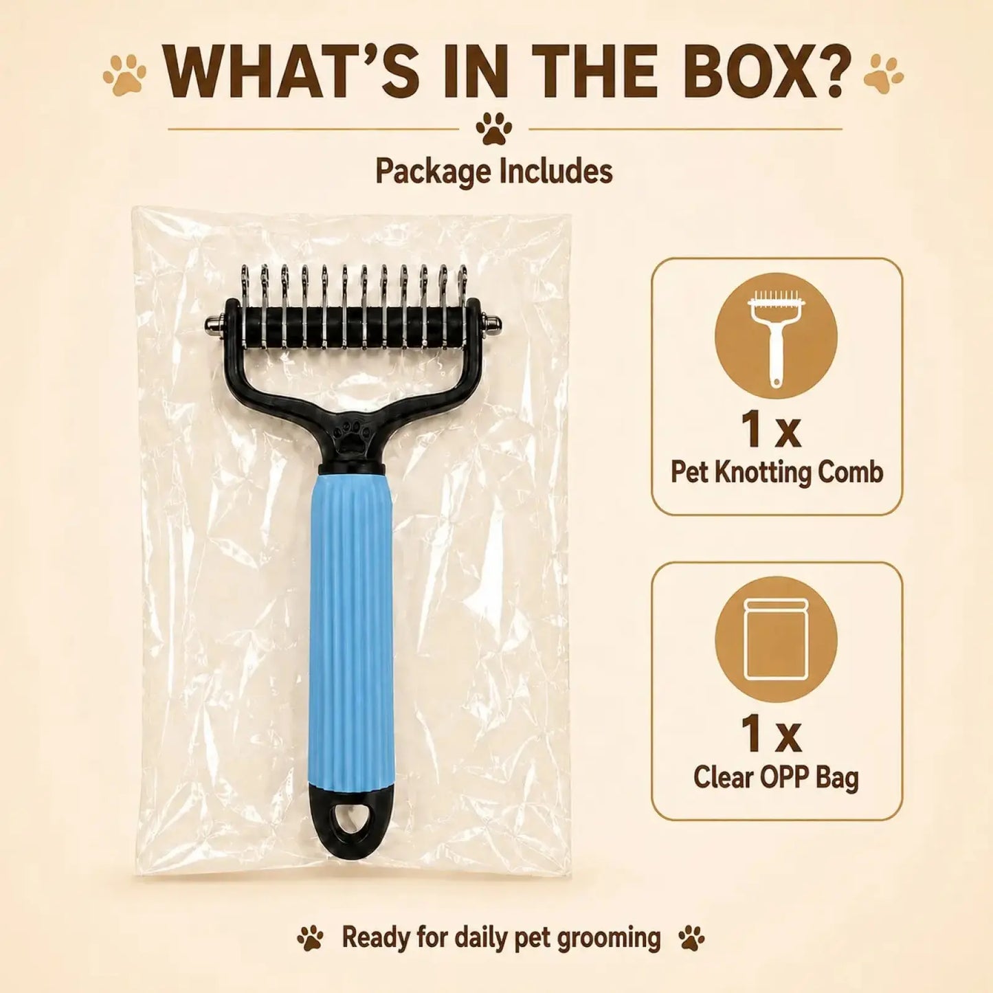 Pet Detangling Comb for Dogs and Cats - Stainless Steel Grooming Tool for Loose Hair Removal, Light Mats, Tangles, Shedding, and Daily Coat Care